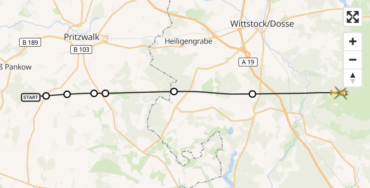 Flugroute Rettungshubschrauber Groß Pankow (Prignitz) - Wittstock/Dosse, 17 August 2026, 12:45