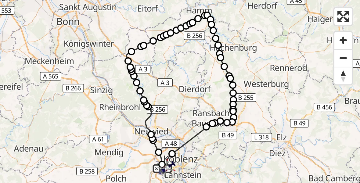 Flugroute Polizeihubschrauber Winningen - Koblenz, 17 August 2026, 12:53