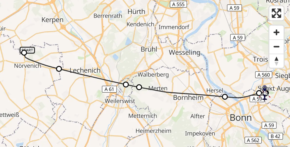 Flugroute Polizeihubschrauber Militärflugplatz Nörvenich - Sankt Augustin, 17 August 2026, 12:55