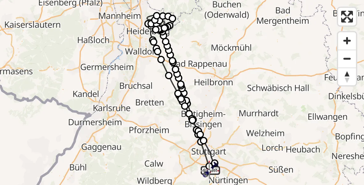 Flugroute Polizeihubschrauber Flughafen Stuttgart - Flughafen Stuttgart, 17 August 2026, 12:57