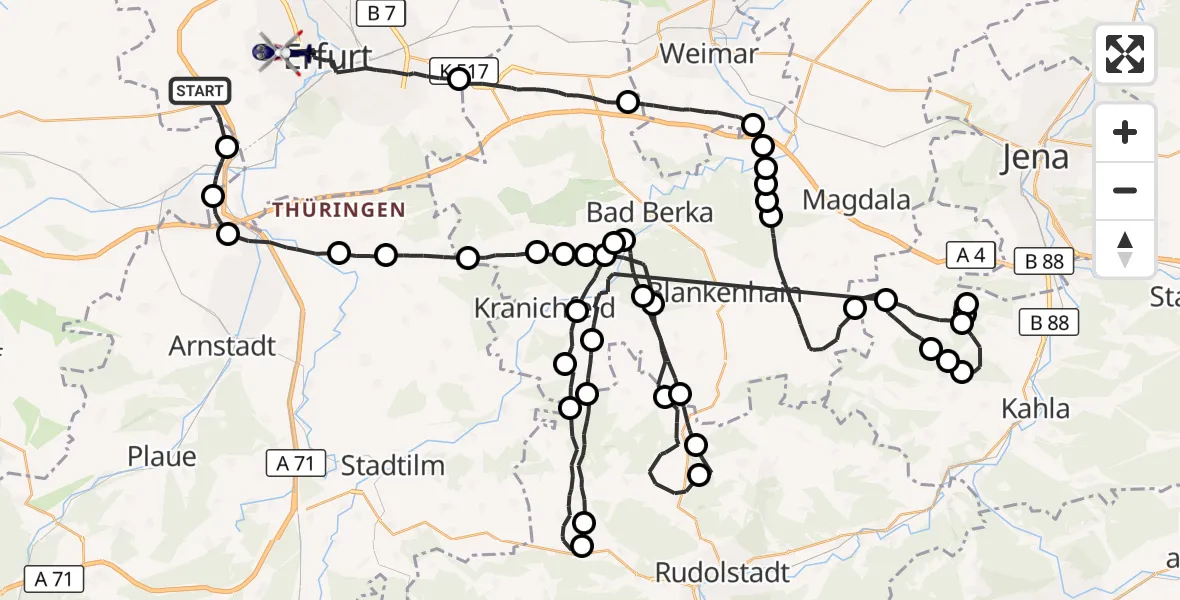 Flugroute Polizeihubschrauber Erfurt - Erfurt, 17 August 2026, 12:59