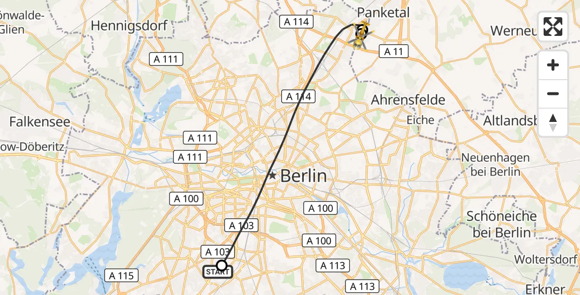 Flugroute Rettungshubschrauber Charité Clinic Benjamin Franklin Campus - Helios Clinic Berlin-Buch, 17 August 2026, 12:59