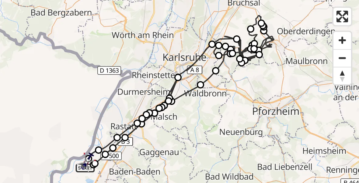 Flugroute Polizeihubschrauber Karlsruhe Baden-Baden Flughafen - Karlsruhe Baden-Baden Flughafen, 17 August 2026, 13:00