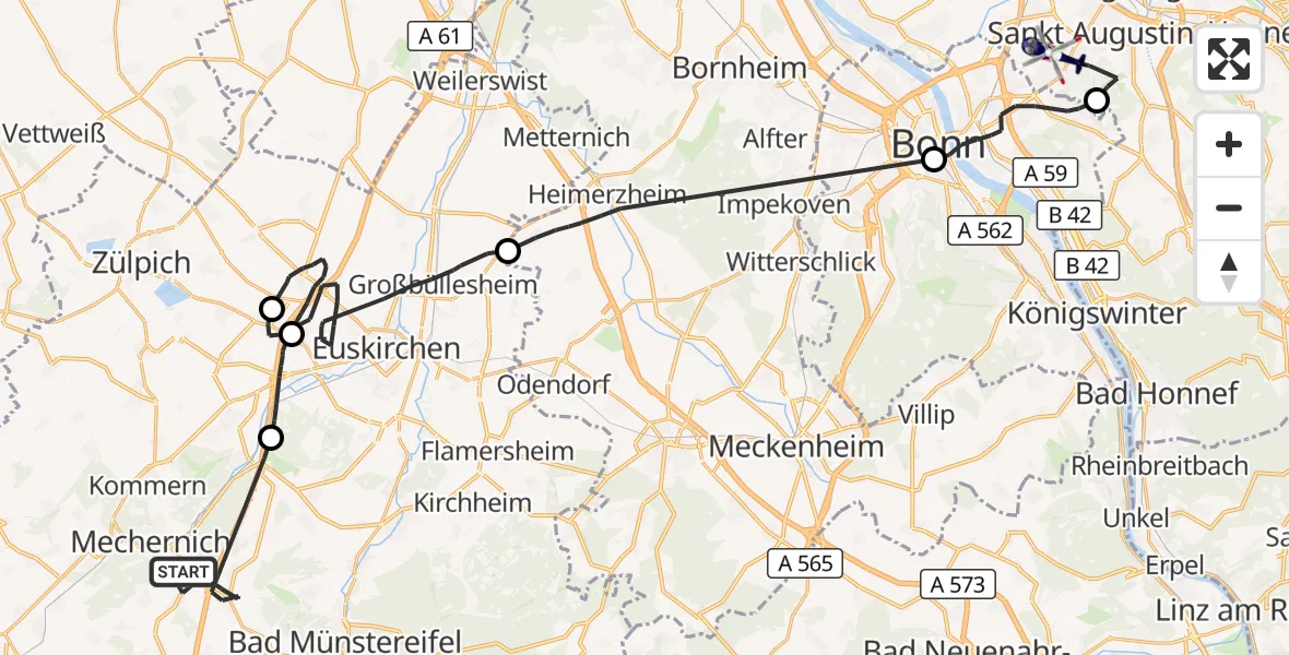 Flugroute Polizeihubschrauber Mechernich - Bonn-Hangelar Flugplatz, 17 August 2026, 13:00