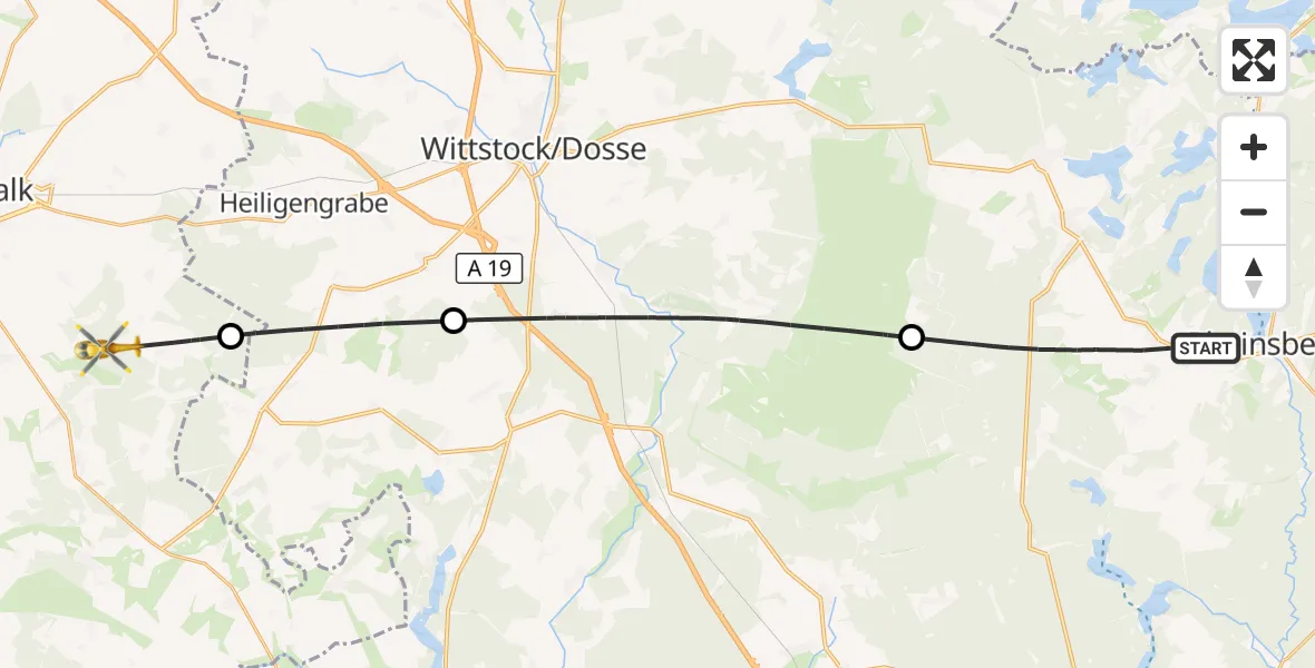 Flugroute Rettungshubschrauber Rheinsberg - Groß Pankow (Prignitz), 17 August 2026, 13:19