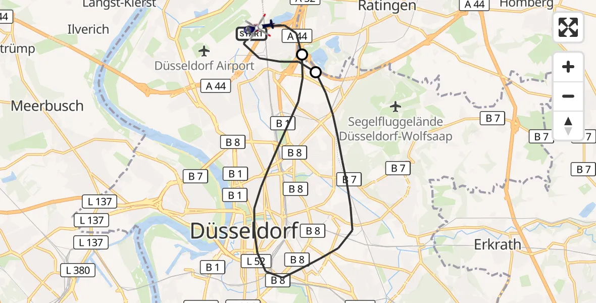 Flugroute Polizeihubschrauber Düsseldorf Flughafen - Düsseldorf Flughafen, 17 August 2026, 13:22