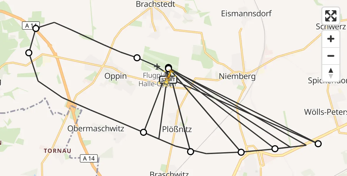Flugroute Rettungshubschrauber Halle-Oppin Flugplatz - Halle-Oppin Flugplatz, 17 August 2026, 13:24