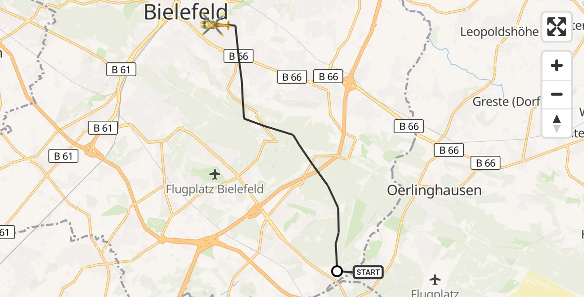 Flugroute Rettungshubschrauber Oerlinghausen - Bielefeld, 17 August 2026, 13:27