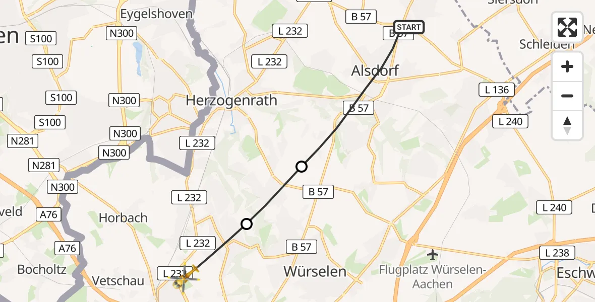 Flugroute Rettungshubschrauber Alsdorf - Herzogenrath, 17 August 2026, 13:27