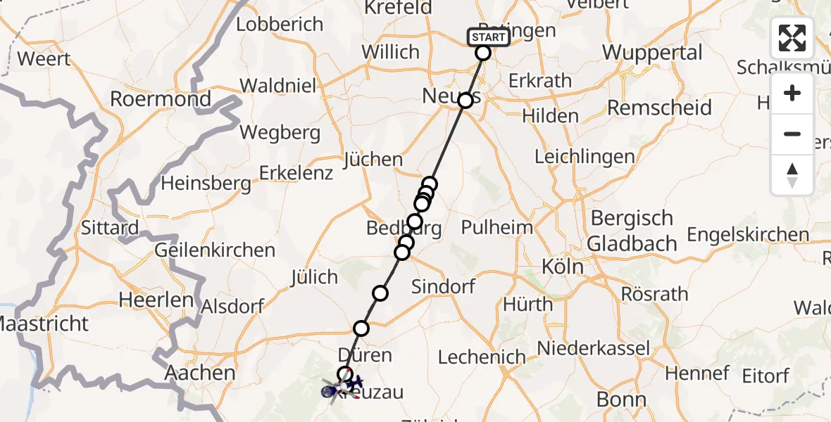 Flugroute Polizeihubschrauber Düsseldorf Flughafen - Hürtgenwald, 17 August 2026, 13:27