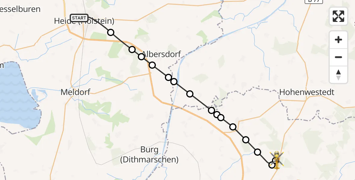 Flugroute Rettungshubschrauber Heide - Itzehoe Hungriger Wolf Flugplatz, 17 August 2026, 13:35