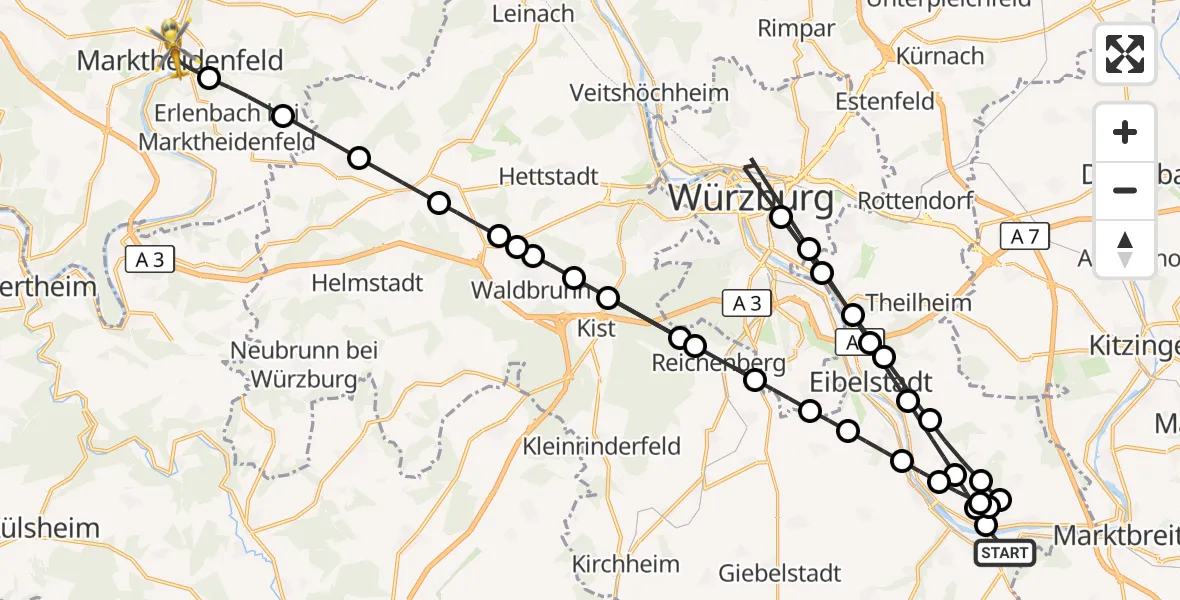 Flugroute Rettungshubschrauber Ochsenfurt - Marktheidenfeld, 17 August 2026, 13:38