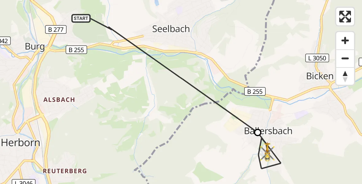 Flugroute Rettungshubschrauber Herborn - Mittenaar, 17 August 2026, 13:45