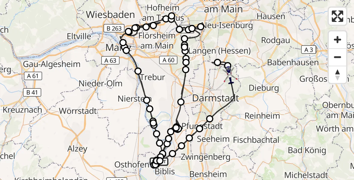 Flugroute Polizeihubschrauber Groß-Rohrheim - Darmstadt, 17 August 2026, 13:50