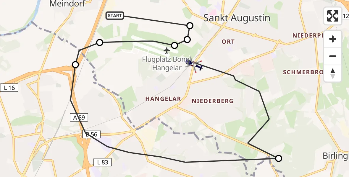Flugroute Polizeihubschrauber Sankt Augustin - Sankt Augustin, 17 August 2026, 13:50