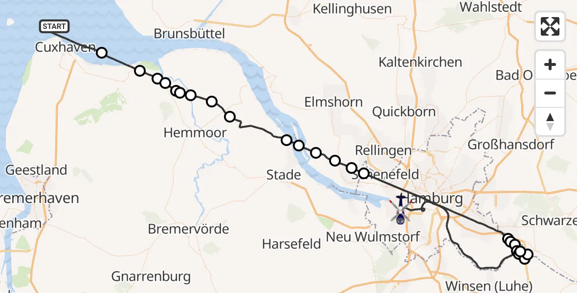 Flugroute Polizeihubschrauber Cuxhaven - Hamburg, 17 August 2026, 13:52