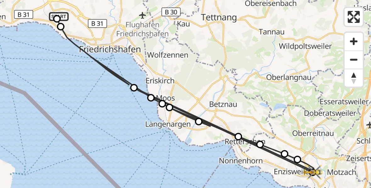 Flugroute Rettungshubschrauber Friedrichshafen Hospital - Lindau (Bodensee), 17 August 2026, 13:54
