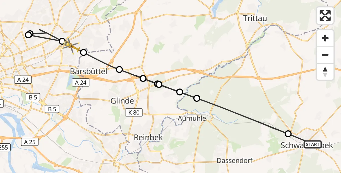 Flugroute Rettungshubschrauber Schwarzenbek - Hamburg, 17 August 2026, 13:56
