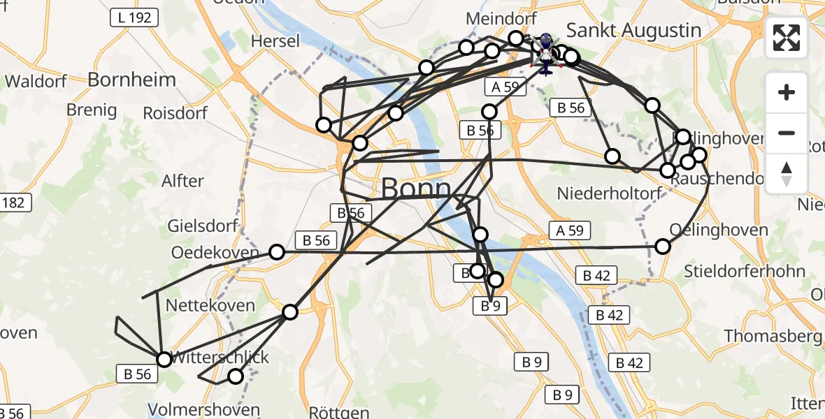 Flugroute Polizeihubschrauber Bonn-Hangelar Flugplatz - Sankt Augustin, 17 August 2026, 13:58