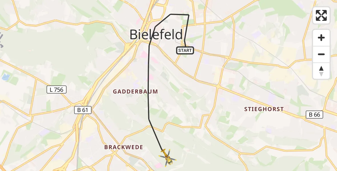 Flugroute Rettungshubschrauber Bielefeld - Bielefeld, 17 August 2026, 14:11