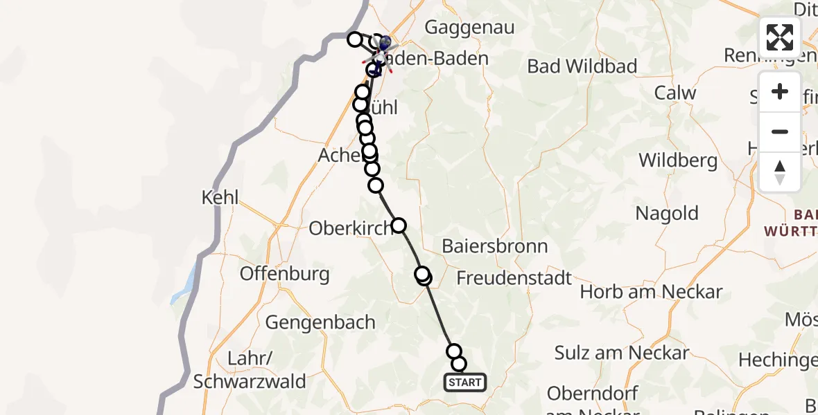 Flugroute Polizeihubschrauber Wolfach - Sinzheim, 17 August 2026, 14:12