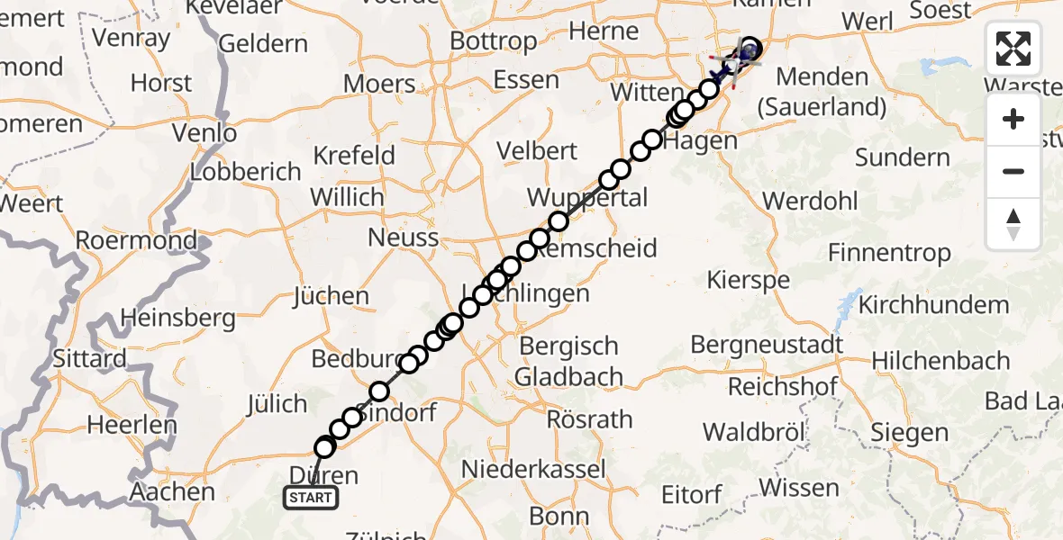 Flugroute Polizeihubschrauber Düren - Dortmund, 17 August 2026, 14:16
