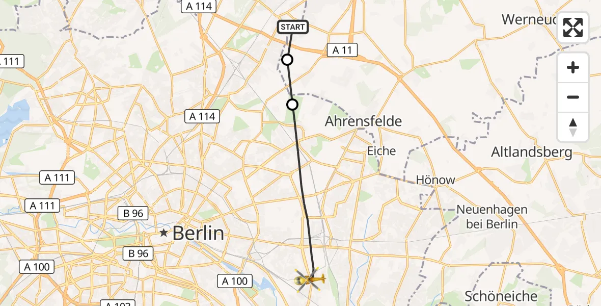 Flugroute Rettungshubschrauber Helios Clinic Berlin-Buch - Berlin, 17 August 2026, 14:17