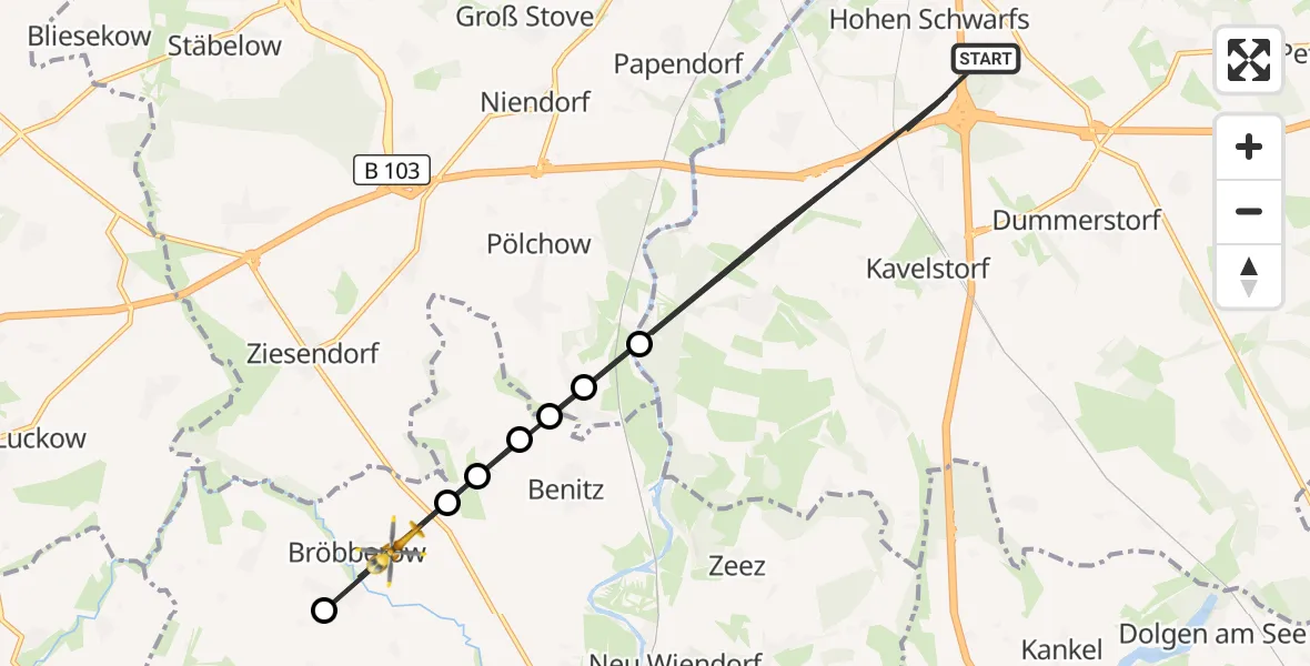 Flugroute Ambulanzhubschrauber Dummerstorf - Bröbberow, 17 August 2026, 14:21