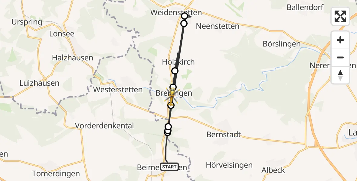 Flugroute Rettungshubschrauber Beimerstetten - Breitingen, 17 August 2026, 14:29