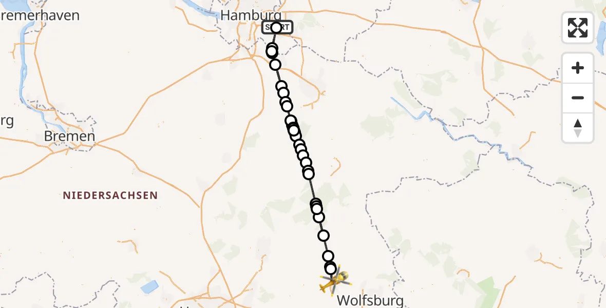 Flugroute Rettungshubschrauber Christoph Hansa ADAC Hubschrauberlandeplatz - Gifhorn, 17 August 2026, 14:31