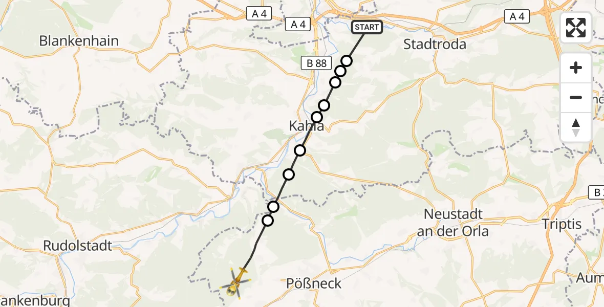 Flugroute Rettungshubschrauber Zöllnitz - Krölpa, 17 August 2026, 14:37