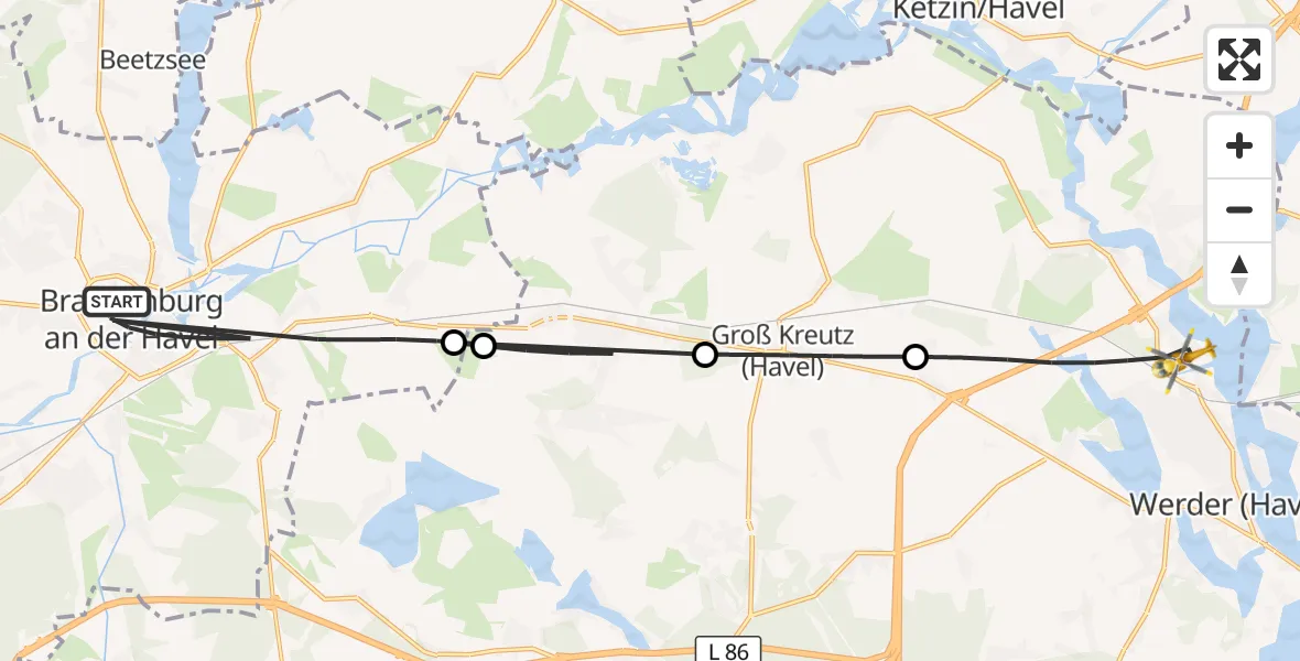 Flugroute Rettungshubschrauber Brandenburg an der Havel - Werder (Havel), 17 August 2026, 14:46