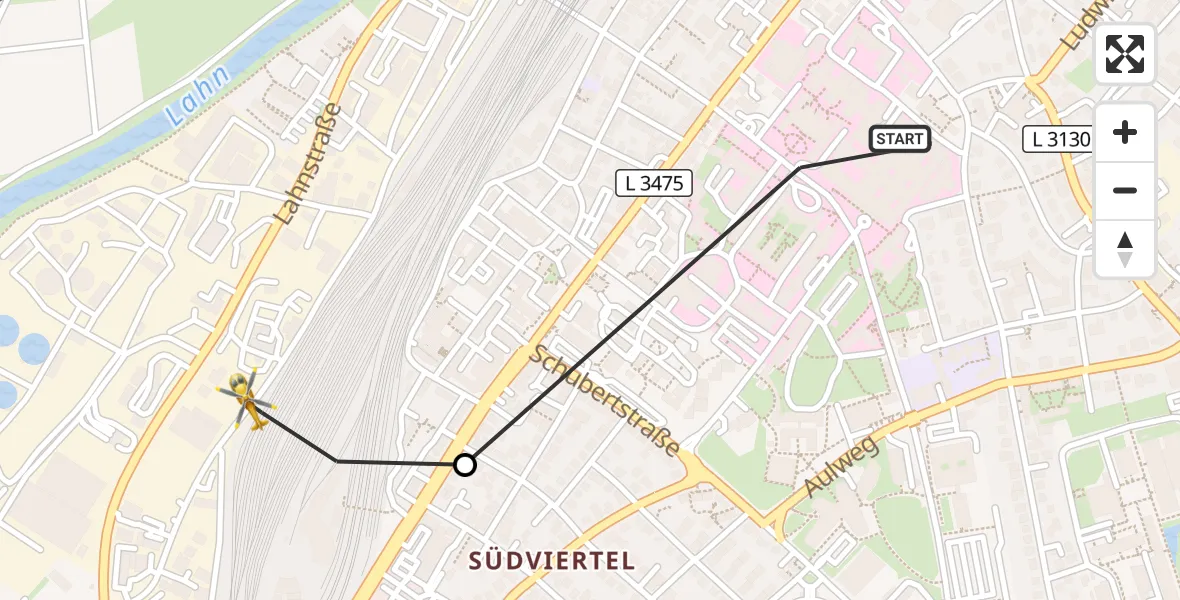 Flugroute Rettungshubschrauber Gießen University Hospital - Gießen, 17 August 2026, 15:00