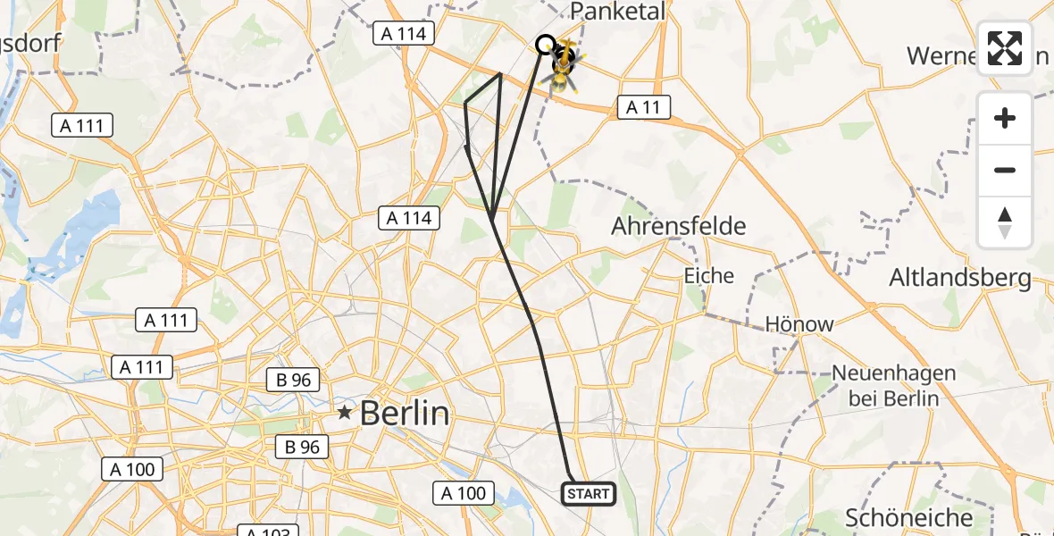 Flugroute Rettungshubschrauber Berlin - Helios Clinic Berlin-Buch, 17 August 2026, 15:02
