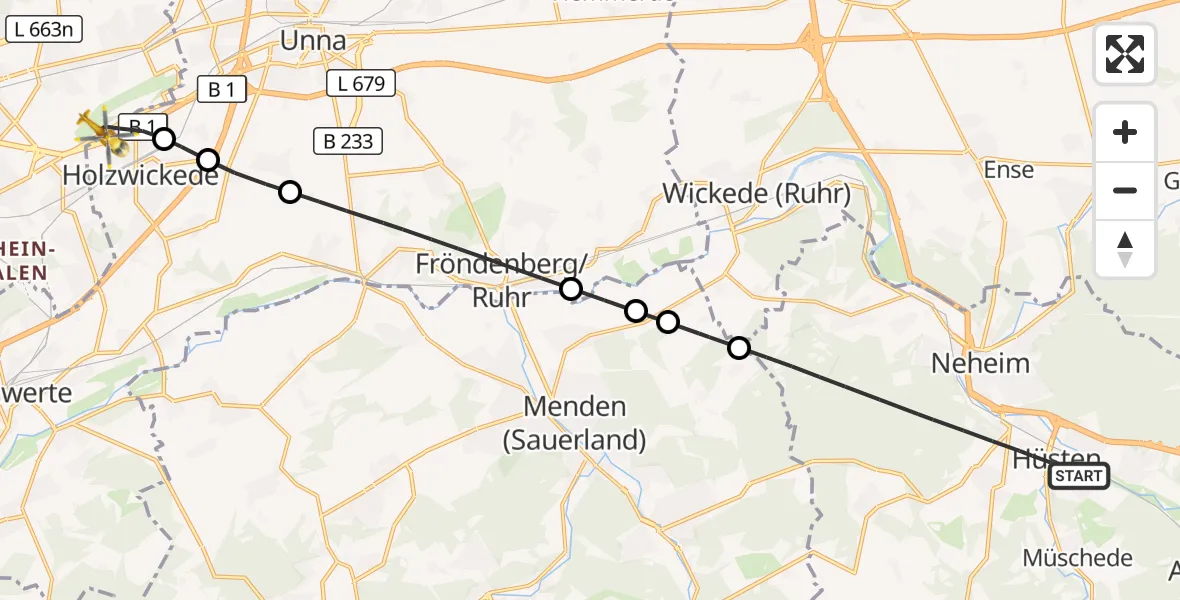 Flugroute Rettungshubschrauber Arnsberg - Dortmund Flughafen, 17 August 2026, 15:20