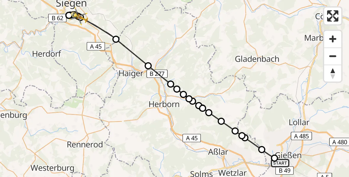 Flugroute Rettungshubschrauber Gießen - Wilnsdorf, 17 August 2026, 15:24