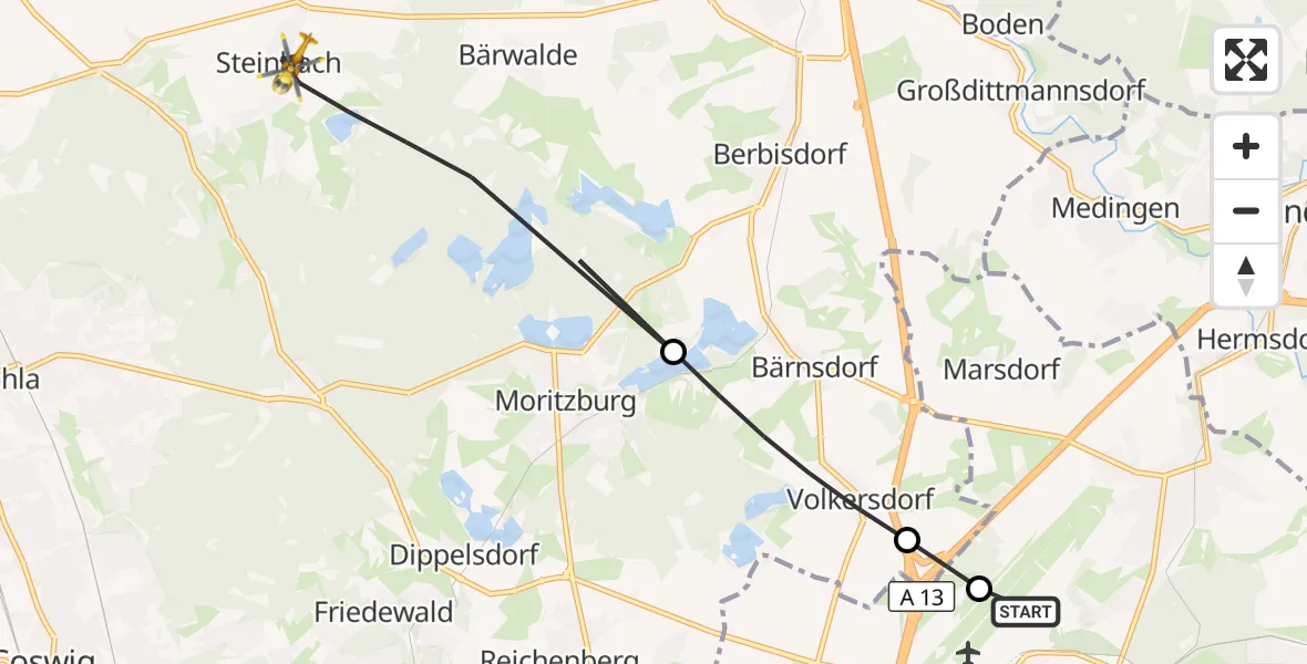 Flugroute Rettungshubschrauber Dresden Bundespolizei Hubschrauberlandeplatz - Moritzburg, 17 August 2026, 15:36