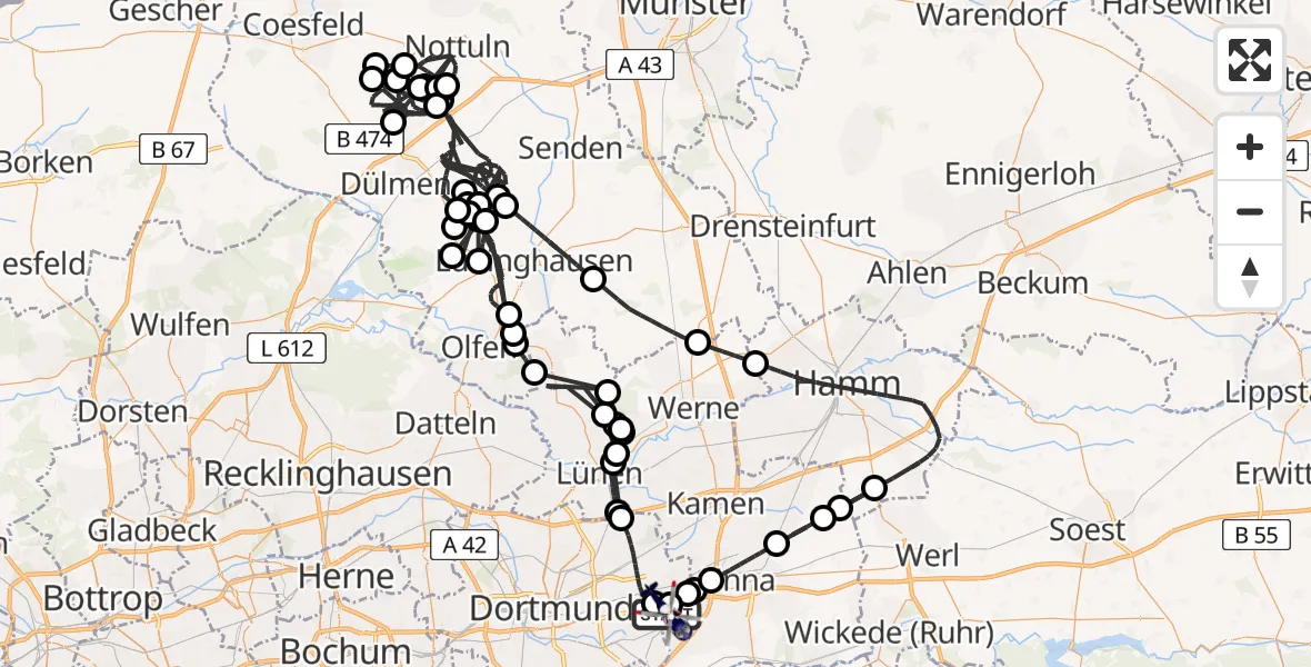 Flugroute Polizeihubschrauber Dortmund Flughafen - Dortmund Flughafen, 17 August 2026, 15:39