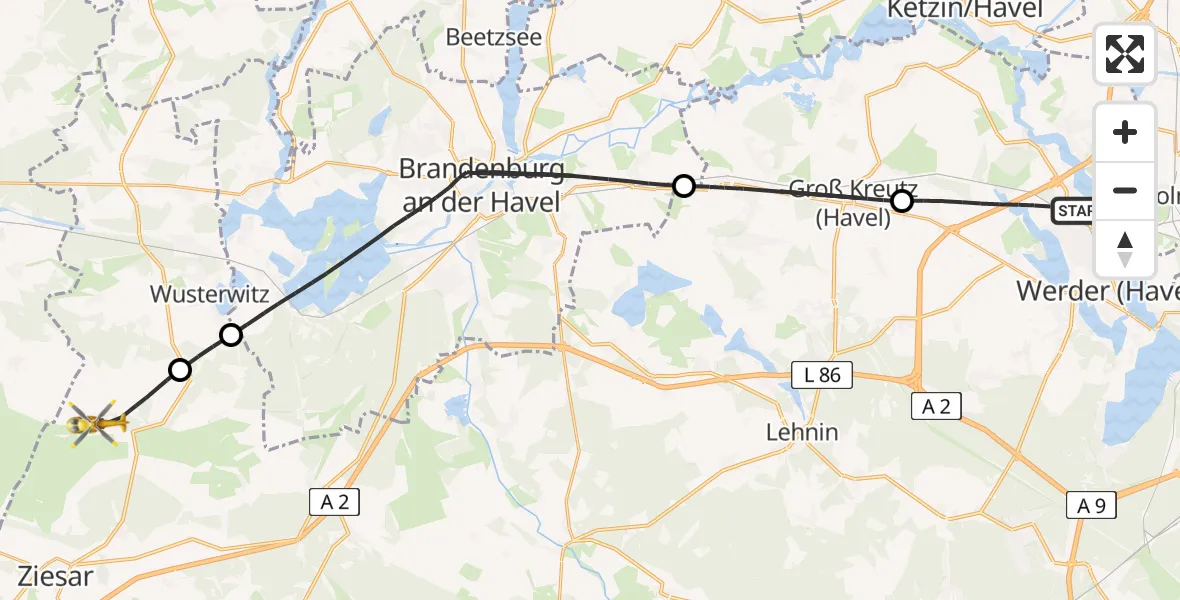 Flugroute Rettungshubschrauber Werder (Havel) - Rosenau, 17 August 2026, 15:42