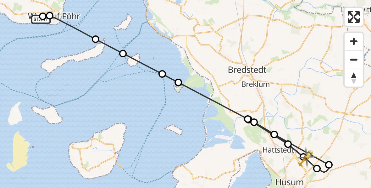 Flugroute Ambulanzhubschrauber Wyk auf Föhr Flughafen - Horstedt, 17 August 2026, 15:42