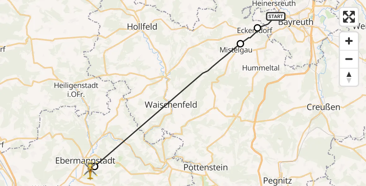 Flugroute Rettungshubschrauber Bayreuth - Ebermannstadt, 17 August 2026, 15:51