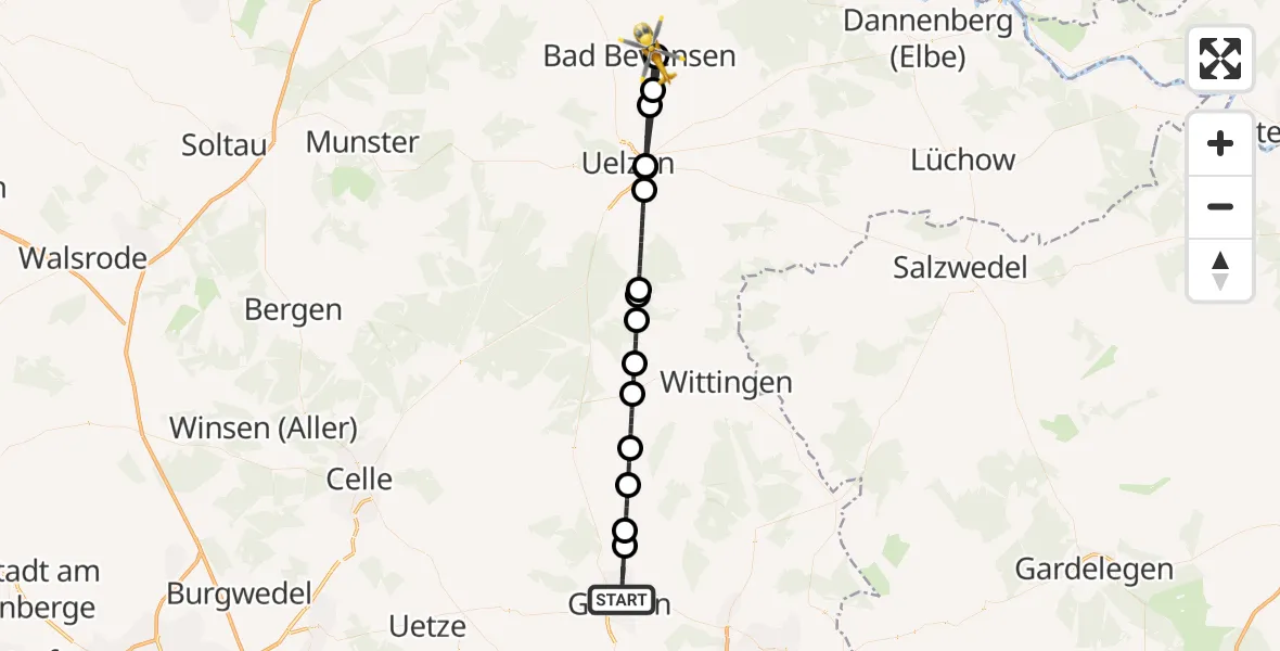 Flugroute Rettungshubschrauber Gifhorn - Bad Bevensen, 17 August 2026, 16:01