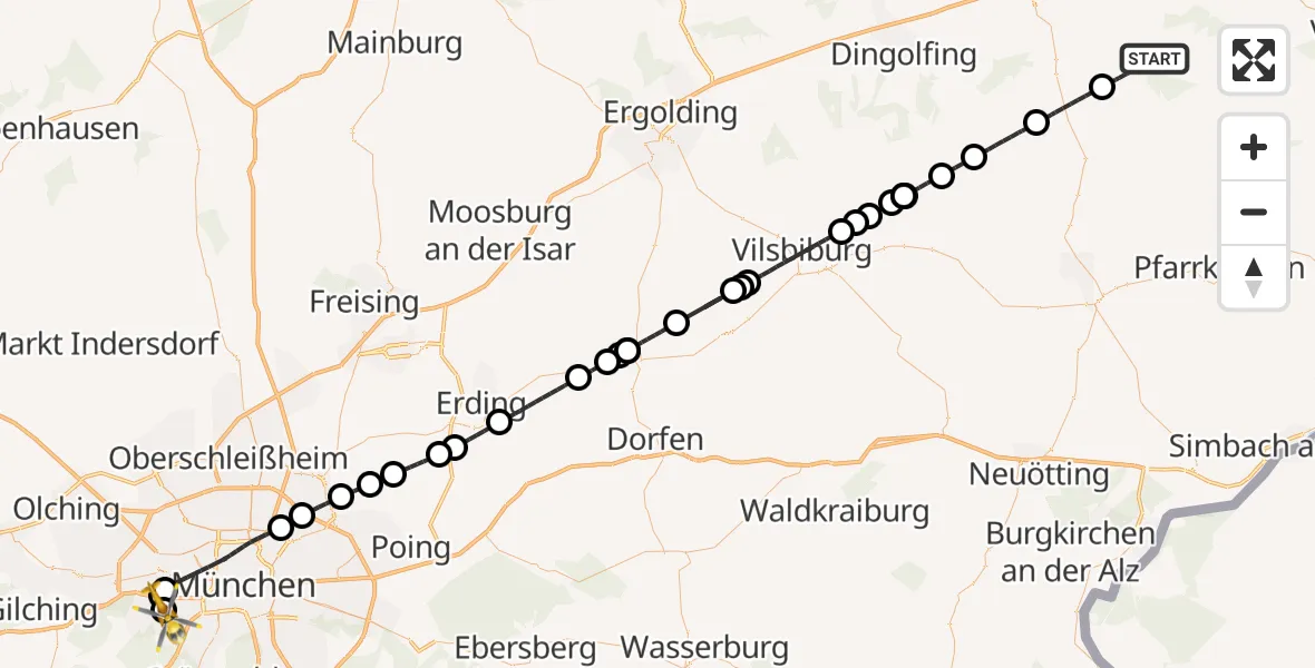 Flugroute Rettungshubschrauber Eichendorf - DRF Air Rescue München Hubschrauberlandeplatz, 17 August 2026, 16:01