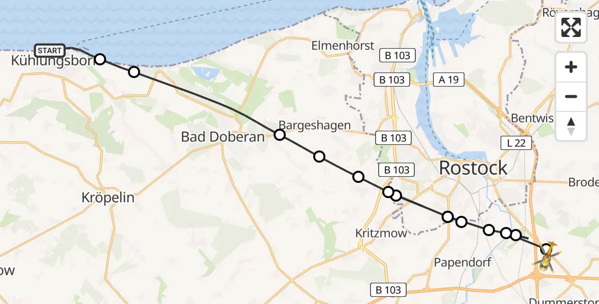 Flugroute Ambulanzhubschrauber Kühlungsborn - Dummerstorf, 17 August 2026, 16:02
