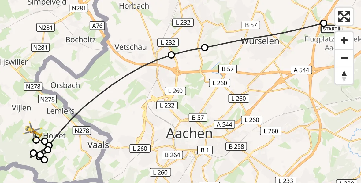 Flugroute Rettungshubschrauber Aachen-Merzbrück Flughafen - Vijlen, 17 August 2026, 16:33