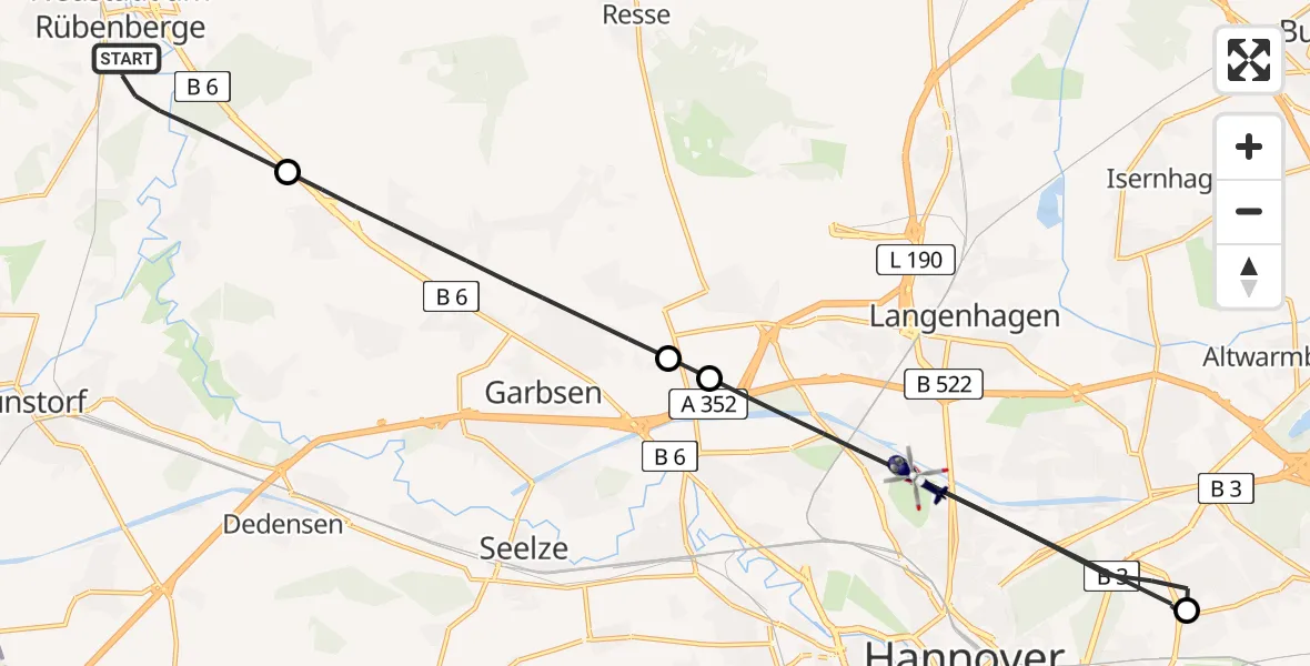 Flugroute Polizeihubschrauber Neustadt am Rübenberge - Hannover, 17 August 2026, 16:37