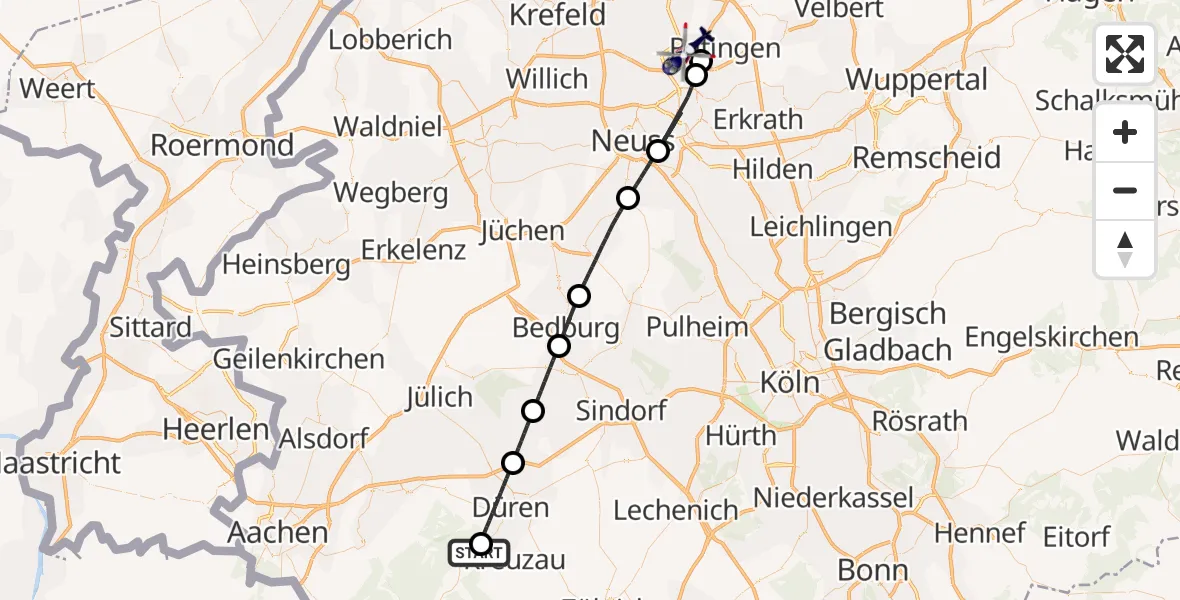 Flugroute Polizeihubschrauber Hürtgenwald - Düsseldorf Flughafen, 17 August 2026, 16:40