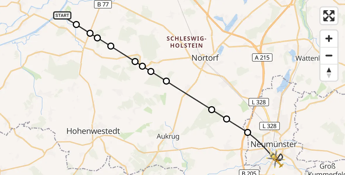 Flugroute Ambulanzhubschrauber Hörsten - Neumünster, 17 August 2026, 17:06