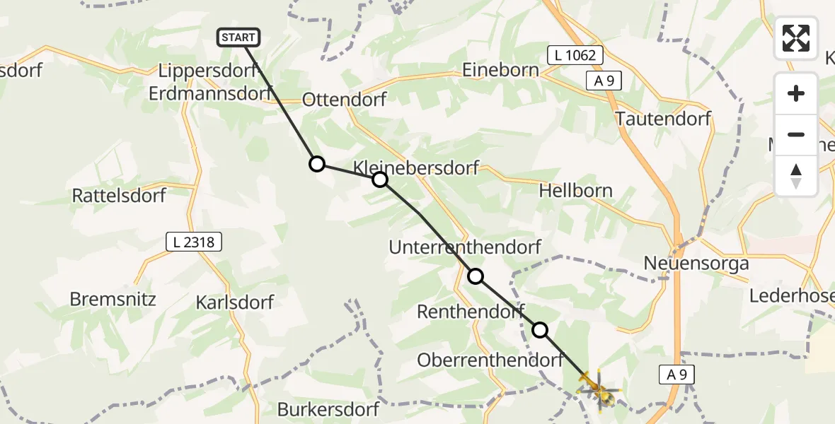 Flugroute Rettungshubschrauber Lippersdorf-Erdmannsdorf - Schwarzbach, 17 August 2026, 17:24