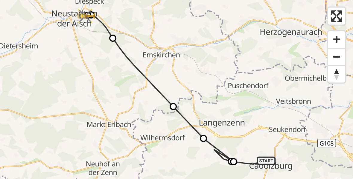 Flugroute Ambulanzhubschrauber Cadolzburg - Neustadt Hospital, 17 August 2026, 17:30